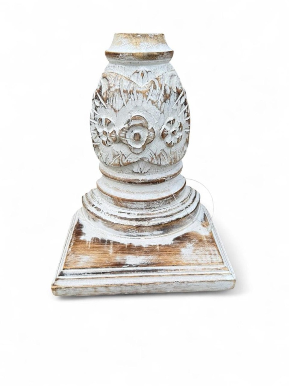 Portofino Home Carved Wood Bookend Distressed White Boho Decor